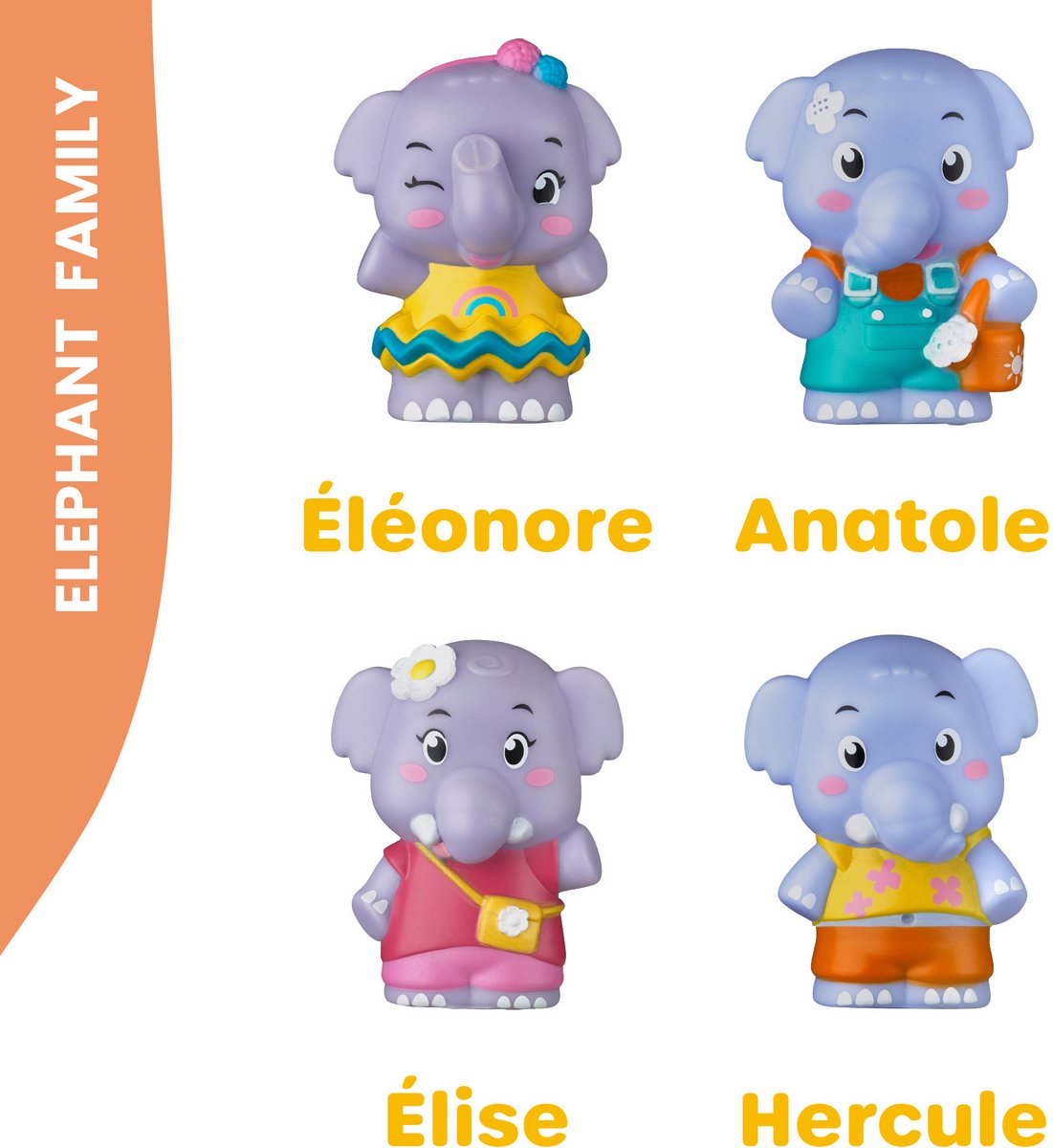 Klorofil speelset familie Elephant | Speelfiguren set - Poppetjes familie - Kinder Speelgoed - Hercule, Elise, Eleonore en Anatole - Vanaf 18 maand - 4-Delig